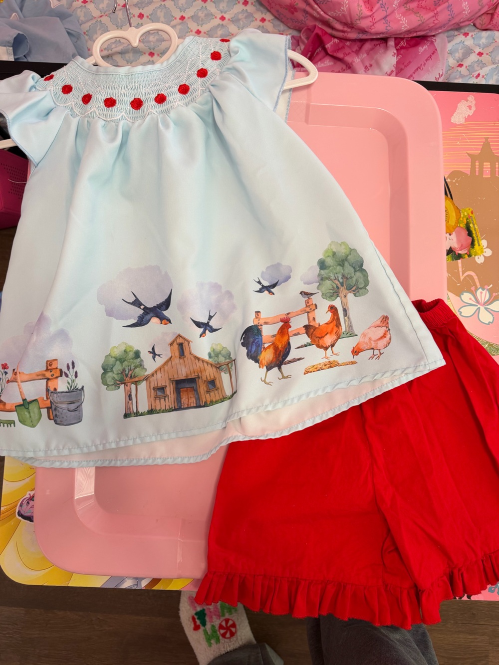 Kids Red & Light Blue Farm-Print Skirt - Brand Unknown